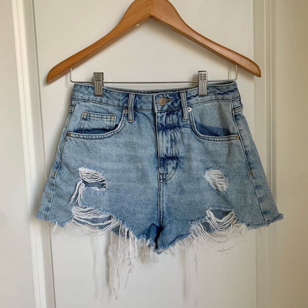 Forever 21 Light Wash Distressed High Waisted Jean Shorts